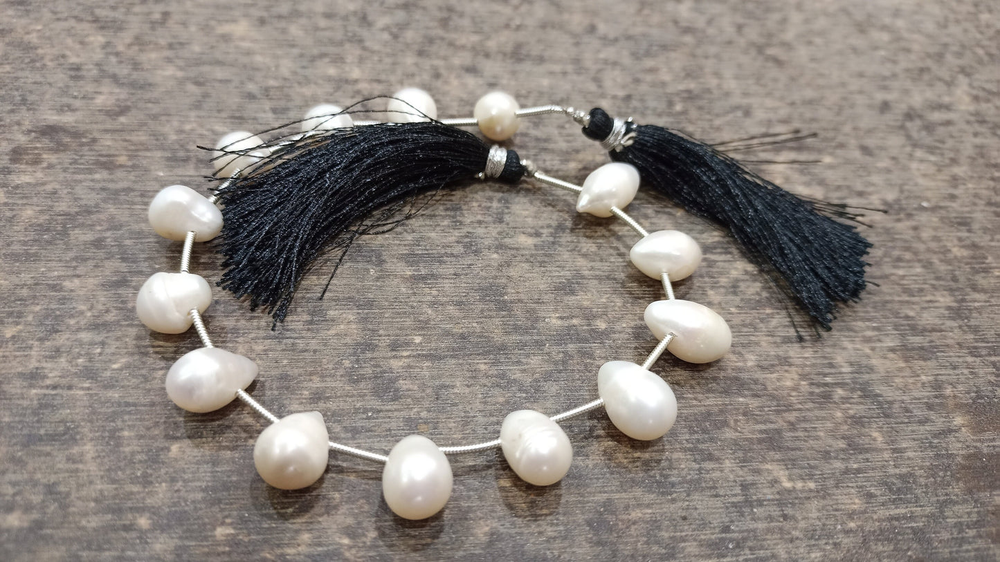 Natural Pearl 10 to 12mm Long Teardrop Beads Sold Per Strand 8 inches long Jewelry making Best Quality beads