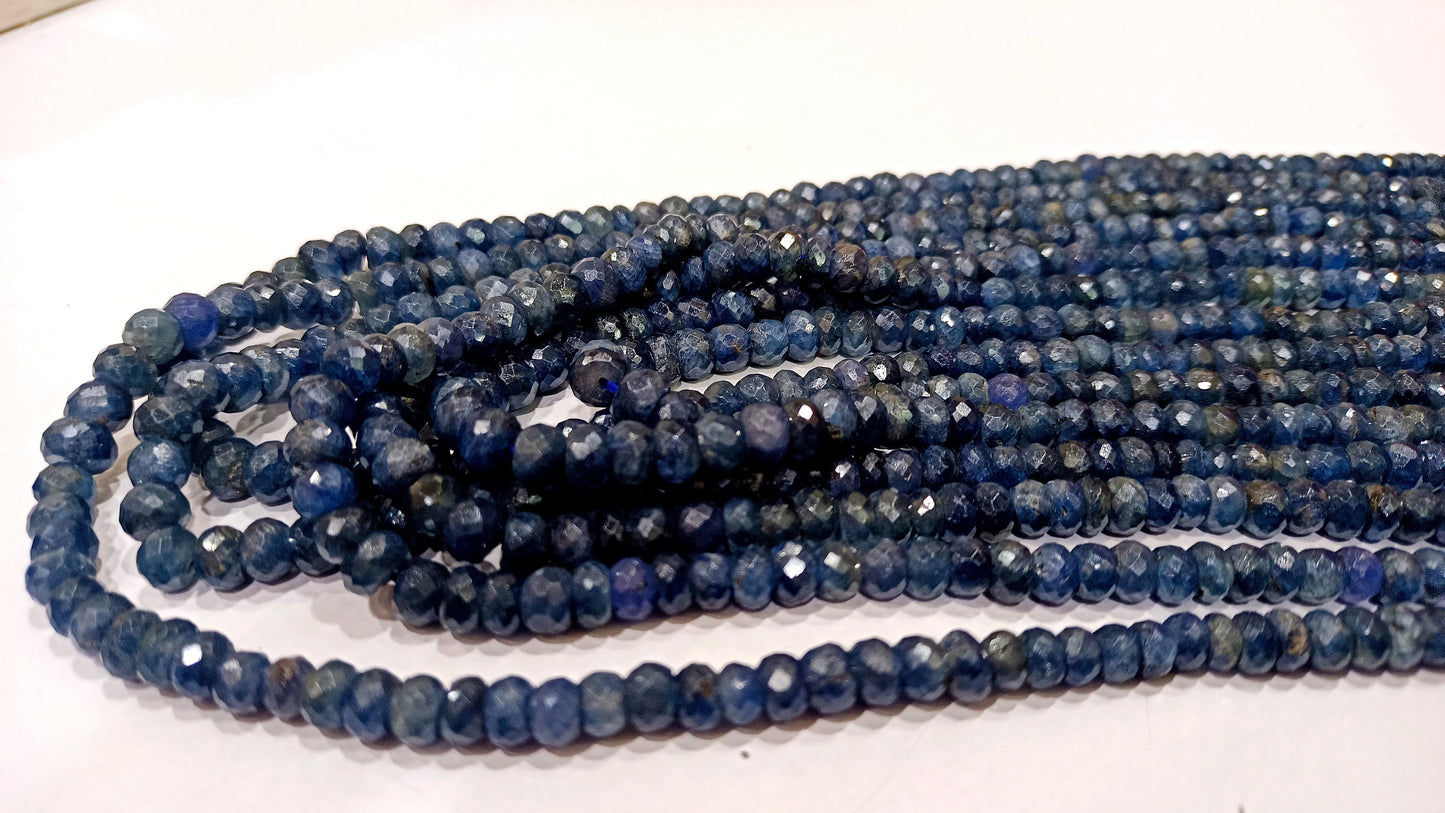 Natural Blue Sapphire Rondelle Faceted 4 to 5mm 7 Layered 22 Inches Long Necklace Best Quality Necklace