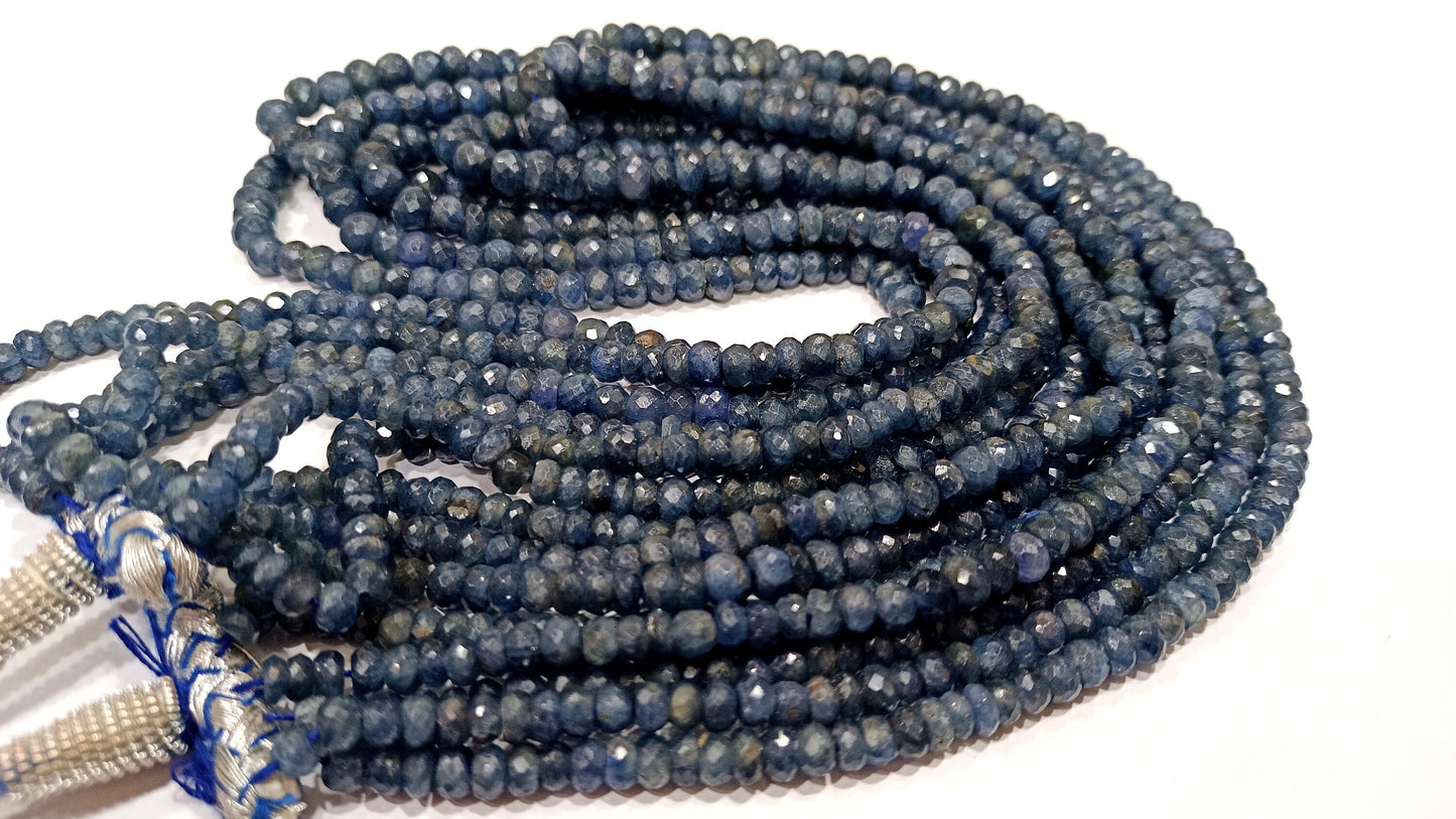Natural Blue Sapphire Rondelle Faceted 4 to 5mm 7 Layered 22 Inches Long Necklace Best Quality Necklace