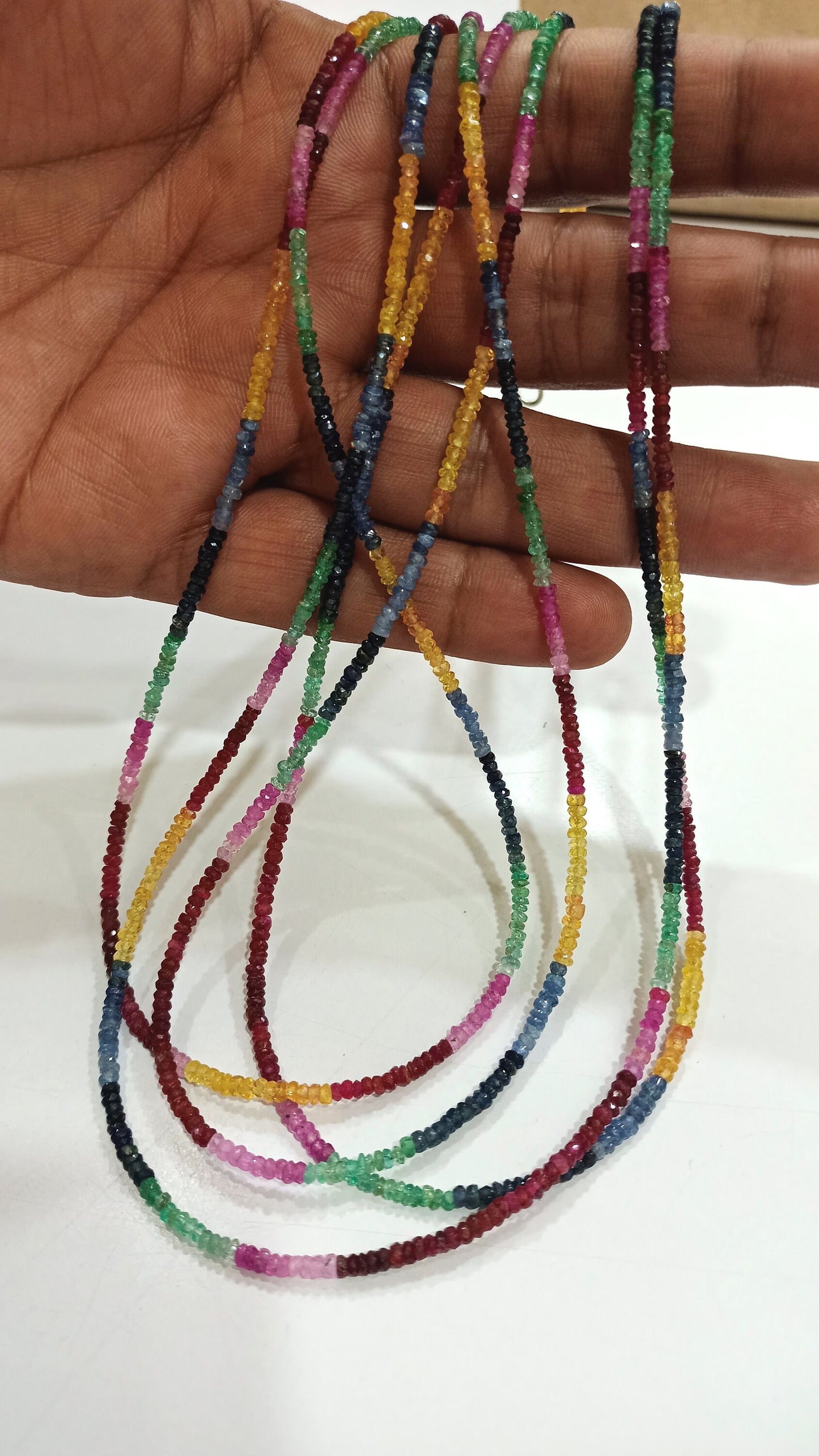 Natural Multi Sapphire Ruby Emerald Rondelle faceted Precious 2.5mm Gemstone Beads Necklace sold per piece