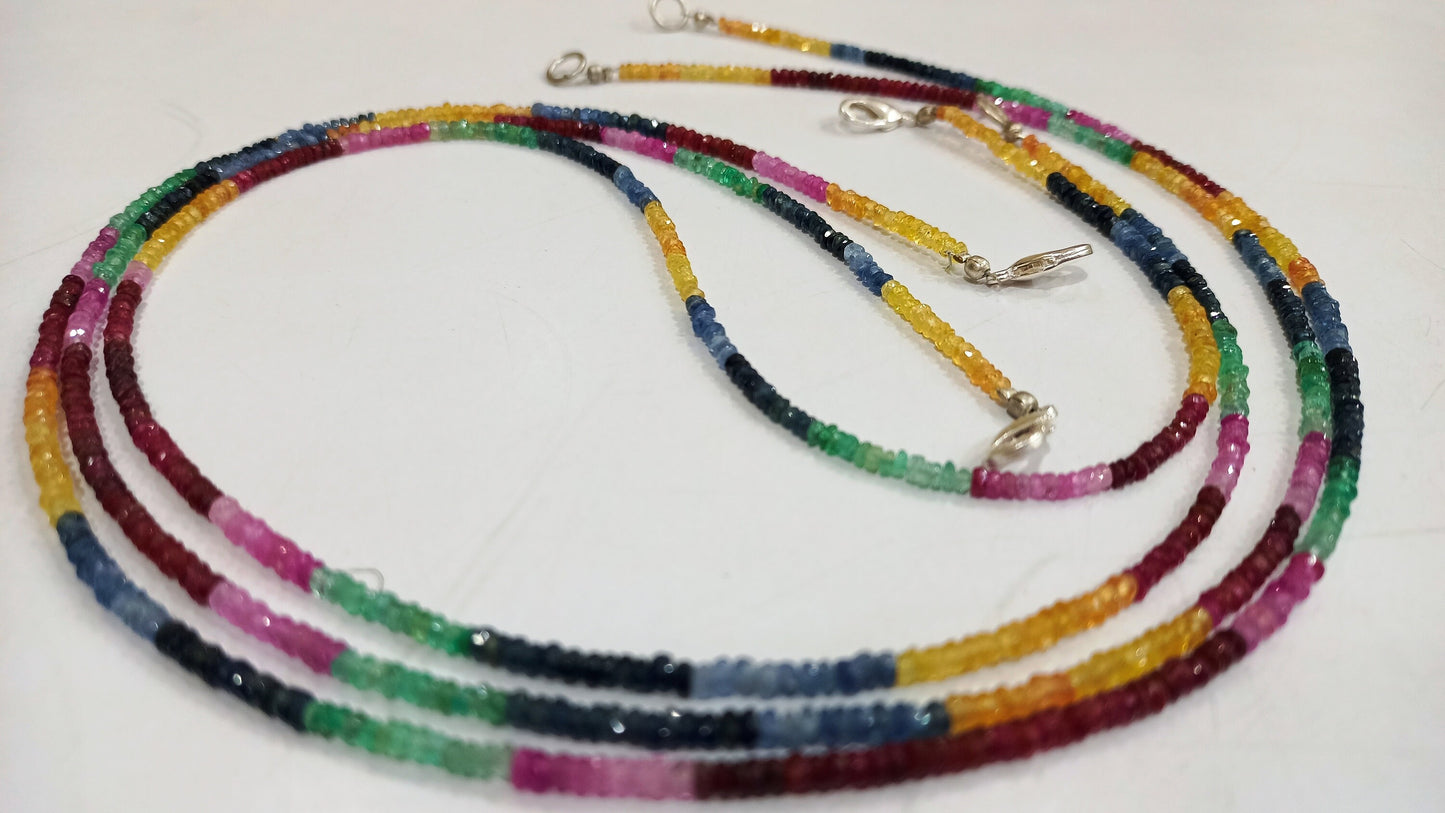 Natural Multi Sapphire Ruby Emerald Rondelle faceted Precious 2.5mm Gemstone Beads Necklace sold per piece