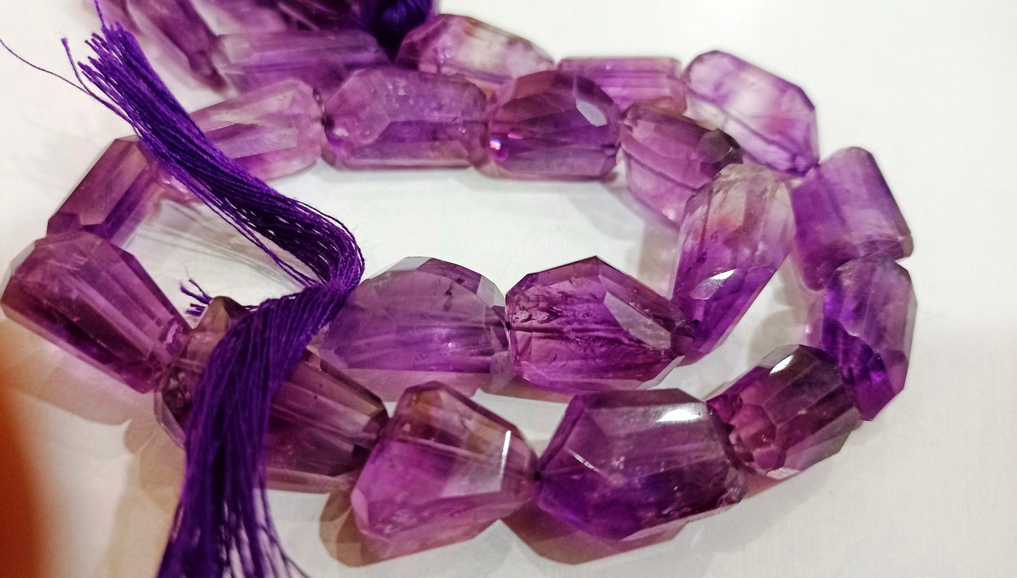 Natural Amethyst Nugget Shape Faceted 10 to 15mm Tumbled Beads Sold Per Strand 8 Inches Long