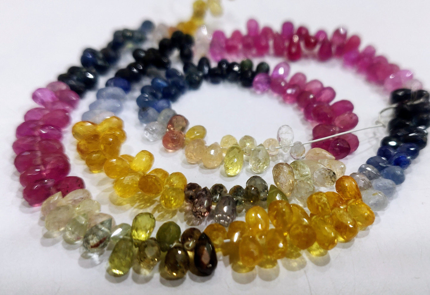 Natural multi Sapphire Teardrop Precious Gemstone Beads 3x5mm to 4x6mm Beads Choose the Length of strands