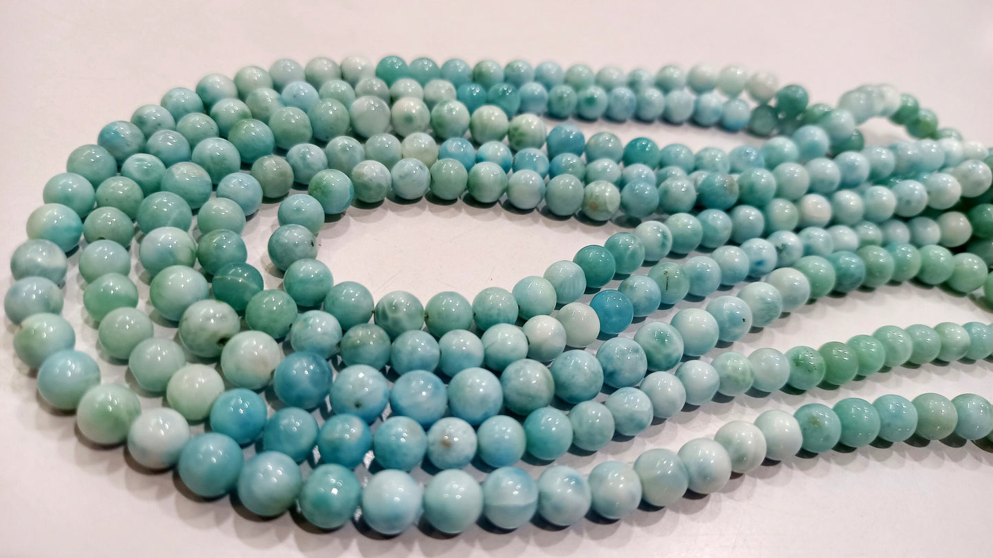 Natural Larimar Round Plain Smooth 5-6mm Beads Sold per strand 8 inches long Top Quality Rare Gemstone Beads CHOOSE Size