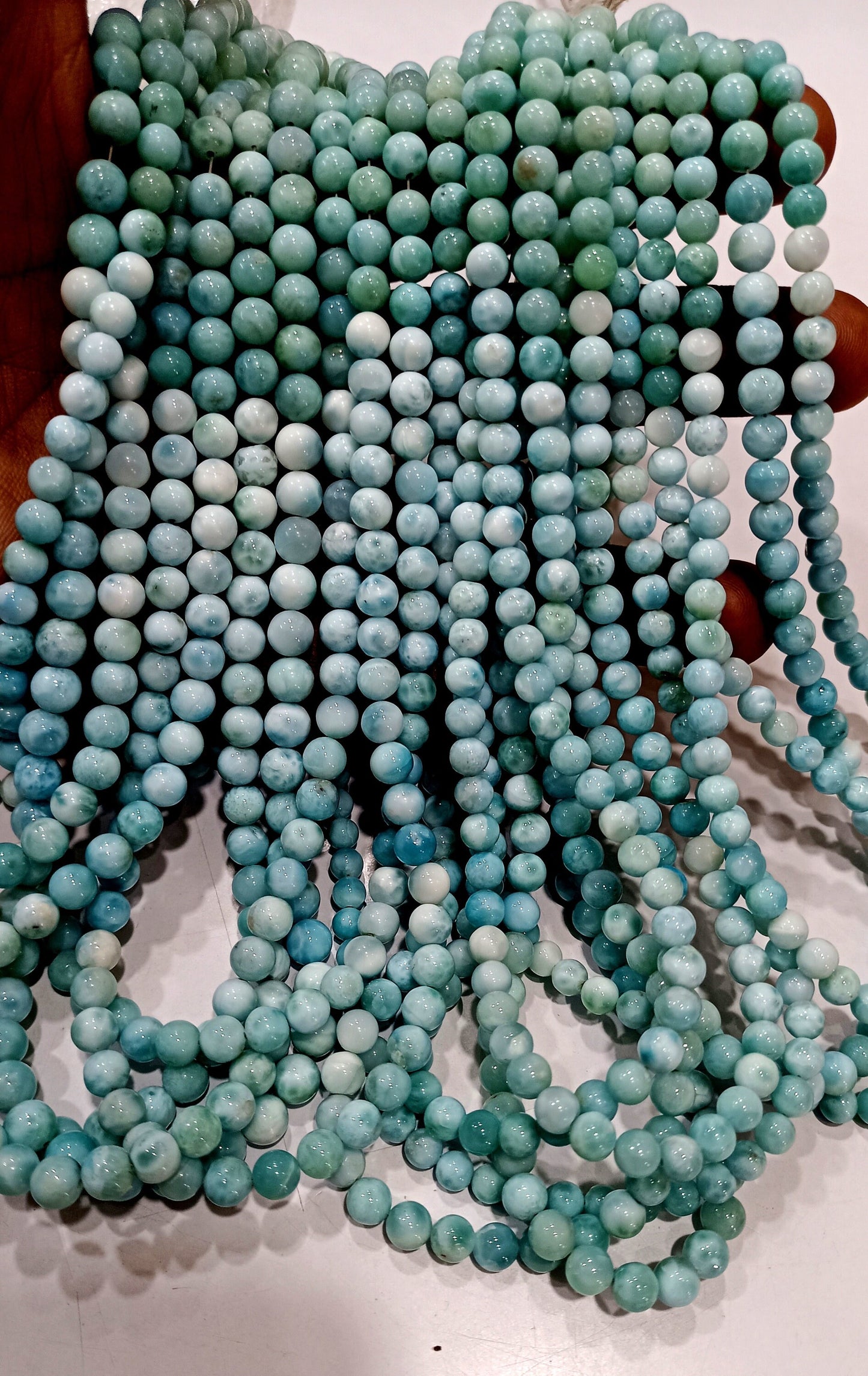 Natural Larimar Round Plain Smooth 5-6mm Beads Sold per strand 8 inches long Top Quality Rare Gemstone Beads CHOOSE Size