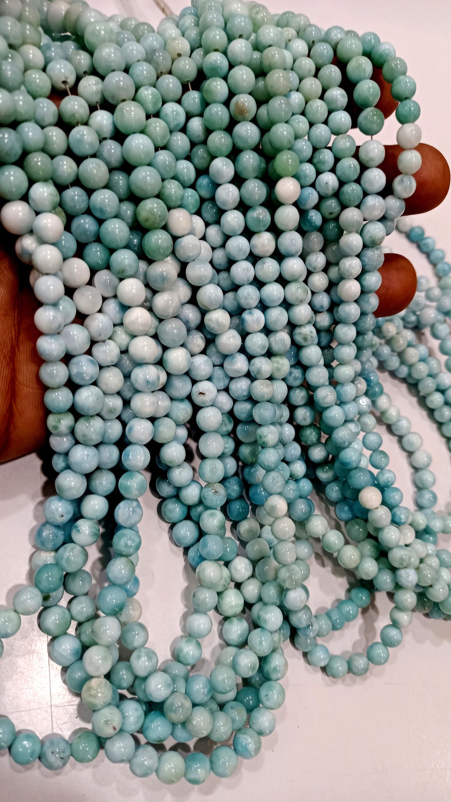 Natural Larimar Round Plain Smooth 5-6mm Beads Sold per strand 8 inches long Top Quality Rare Gemstone Beads CHOOSE Size