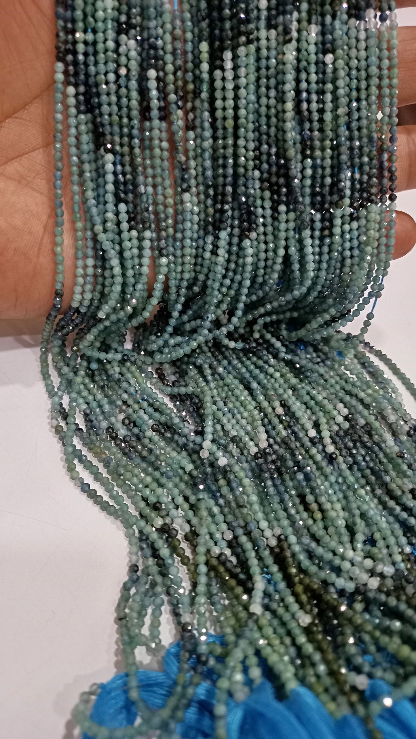 Natural Blue Indicolite tourmaline Round Faceted Shaded Color 2.5 mm Beads Sold Per Strand 13 inches Long