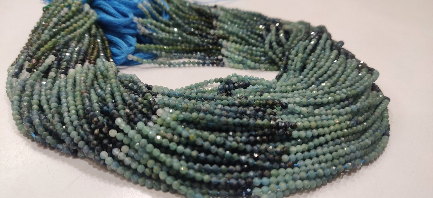Natural Blue Indicolite tourmaline Round Faceted Shaded Color 2.5 mm Beads Sold Per Strand 13 inches Long