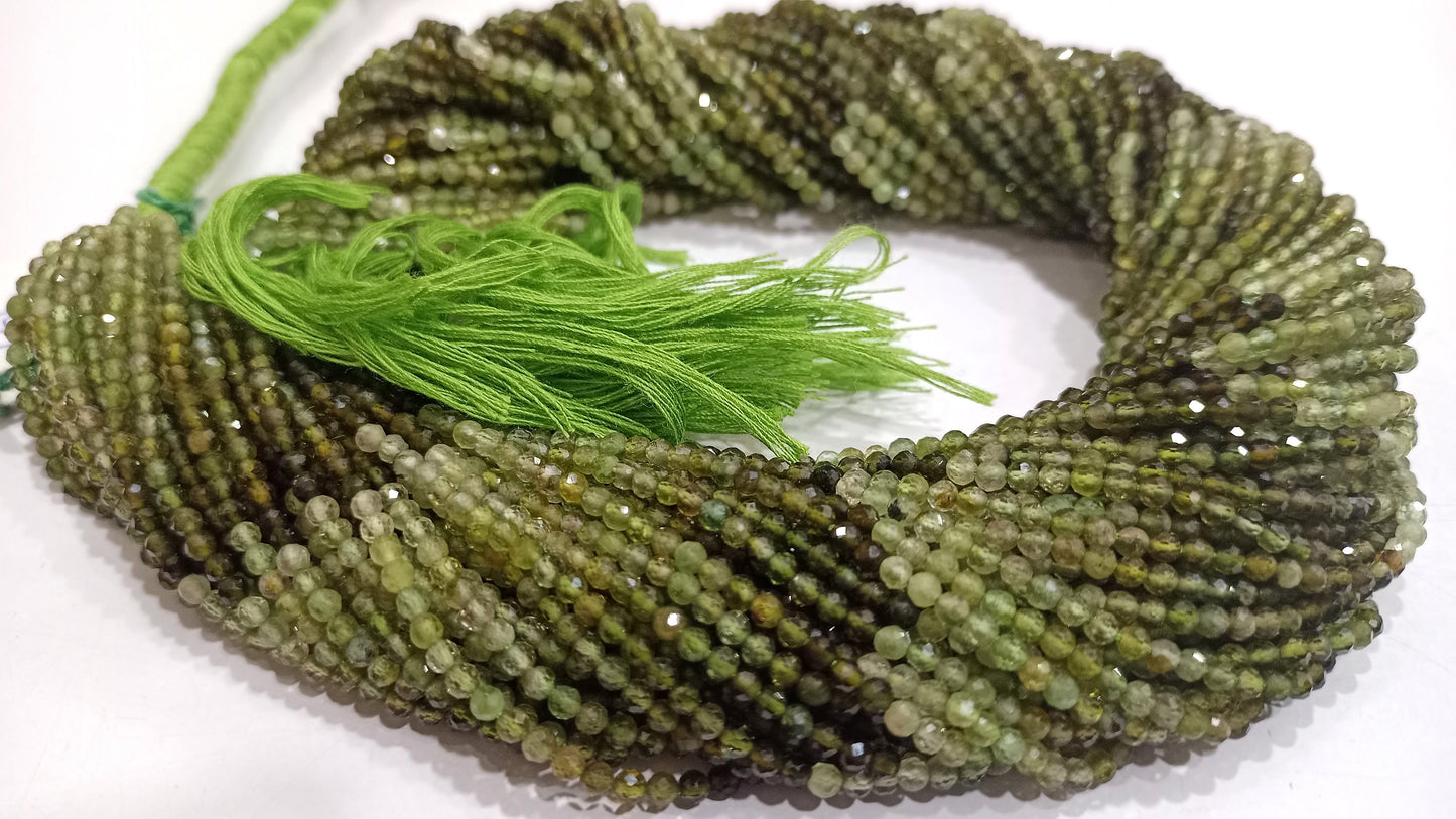 Natural Green tourmaline Round Faceted Shaded Color 2.5 mm Beads Sold Per Strand 13 inches Long