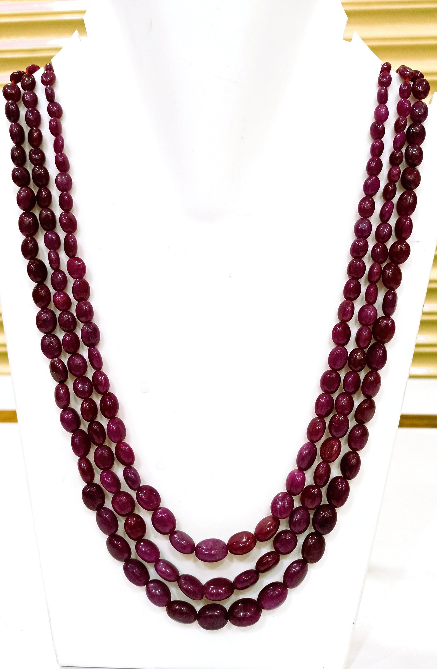 Natural Untreated African Ruby Oval shape Beads Three Layered Necklace 18-19 Inches long Adjustable Length 8 to 10mm beads CHOOSE Design