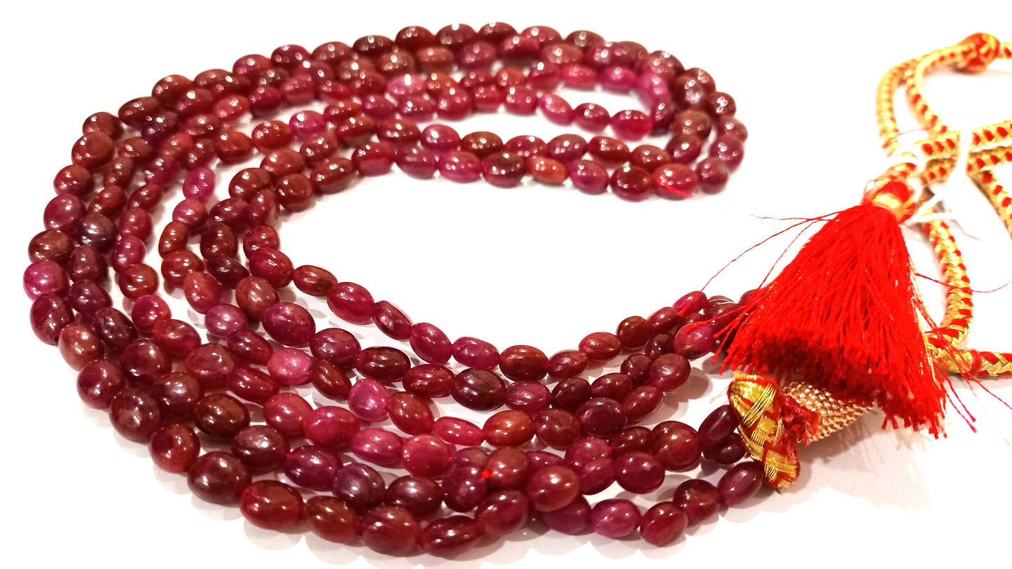 Natural Untreated African Ruby Oval shape Beads Three Layered Necklace 18-19 Inches long Adjustable Length 8 to 10mm beads CHOOSE Design