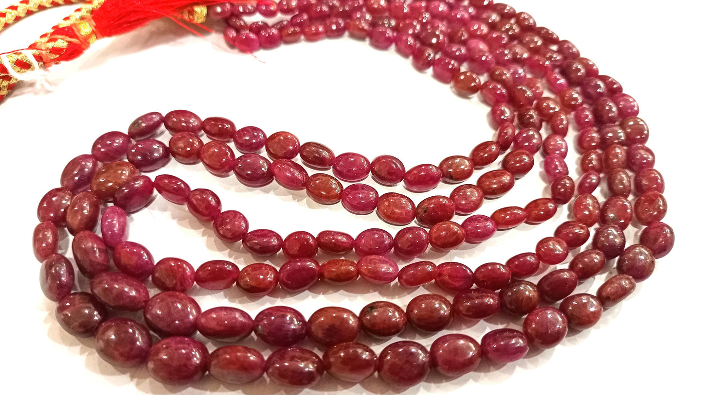 Natural Untreated African Ruby Oval shape Beads Three Layered Necklace 18-19 Inches long Adjustable Length 8 to 10mm beads CHOOSE Design