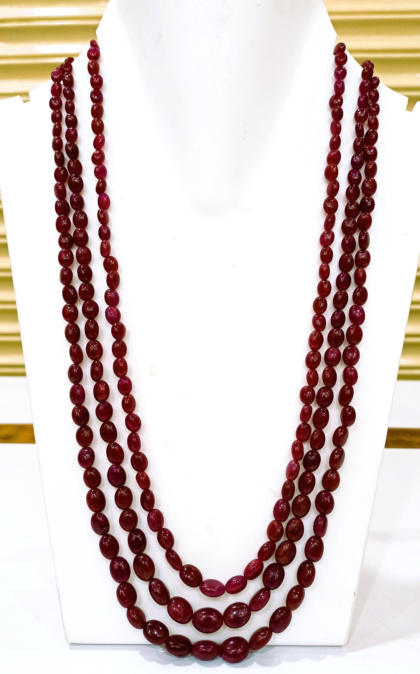 Natural Untreated African Ruby Oval shape Beads Three Layered Necklace 18-19 Inches long Adjustable Length 8 to 10mm beads CHOOSE Design