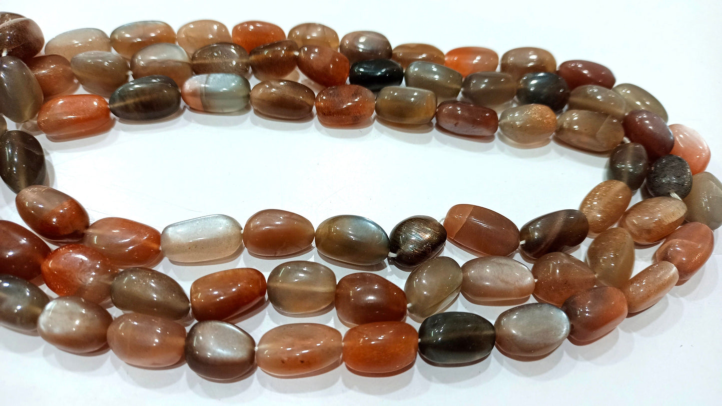 Natural Gold Schiller Moonstone Plain Smooth Tumbled Nugget 12 to 15mm Beads sold Per Strand 8 Inches Long