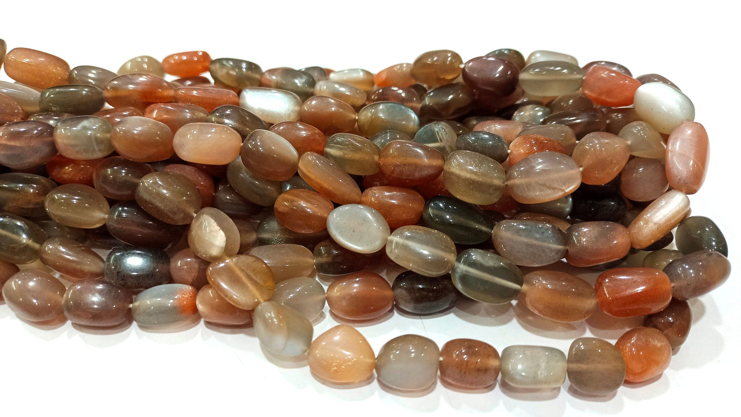 Natural Gold Schiller Moonstone Plain Smooth Tumbled Nugget 12 to 15mm Beads sold Per Strand 8 Inches Long