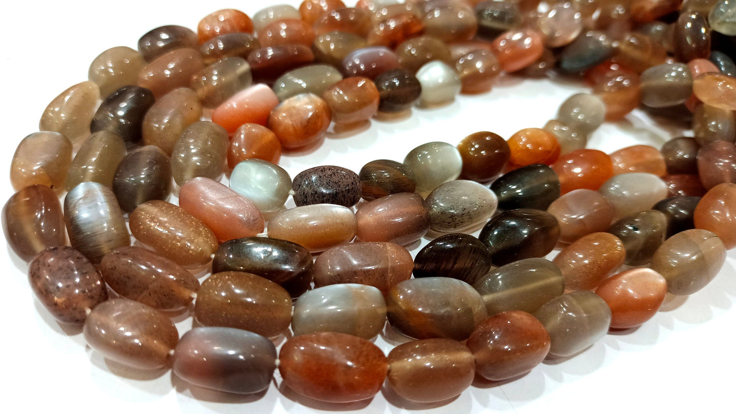 Natural Gold Schiller Moonstone Plain Smooth Tumbled Nugget 12 to 15mm Beads sold Per Strand 8 Inches Long