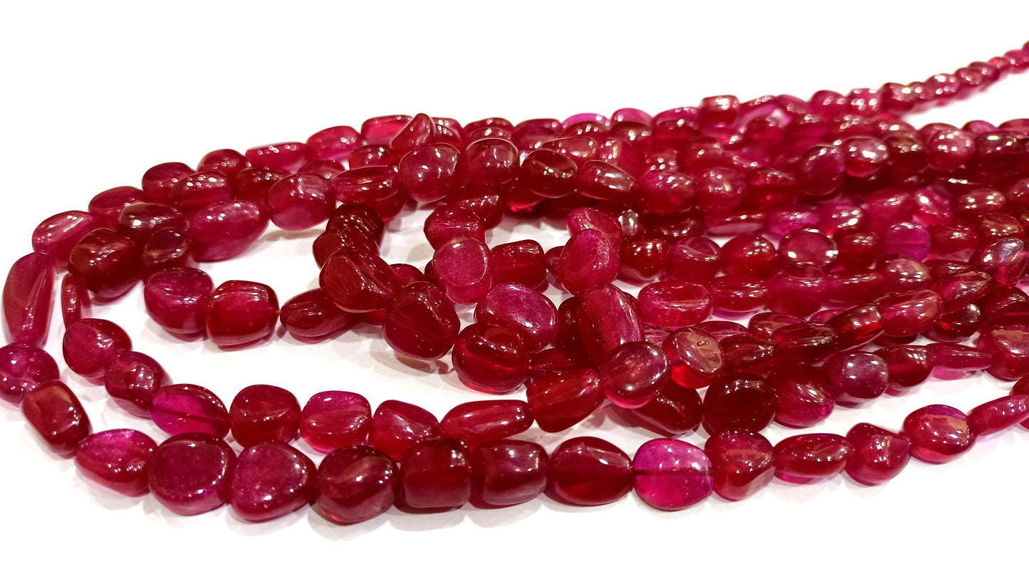 Natural Ruby Nugget shape Beaded Six Layered Necklace  24 Inches long Best Quality Blood Red Ruby Tumbled 8 to 13mm beads