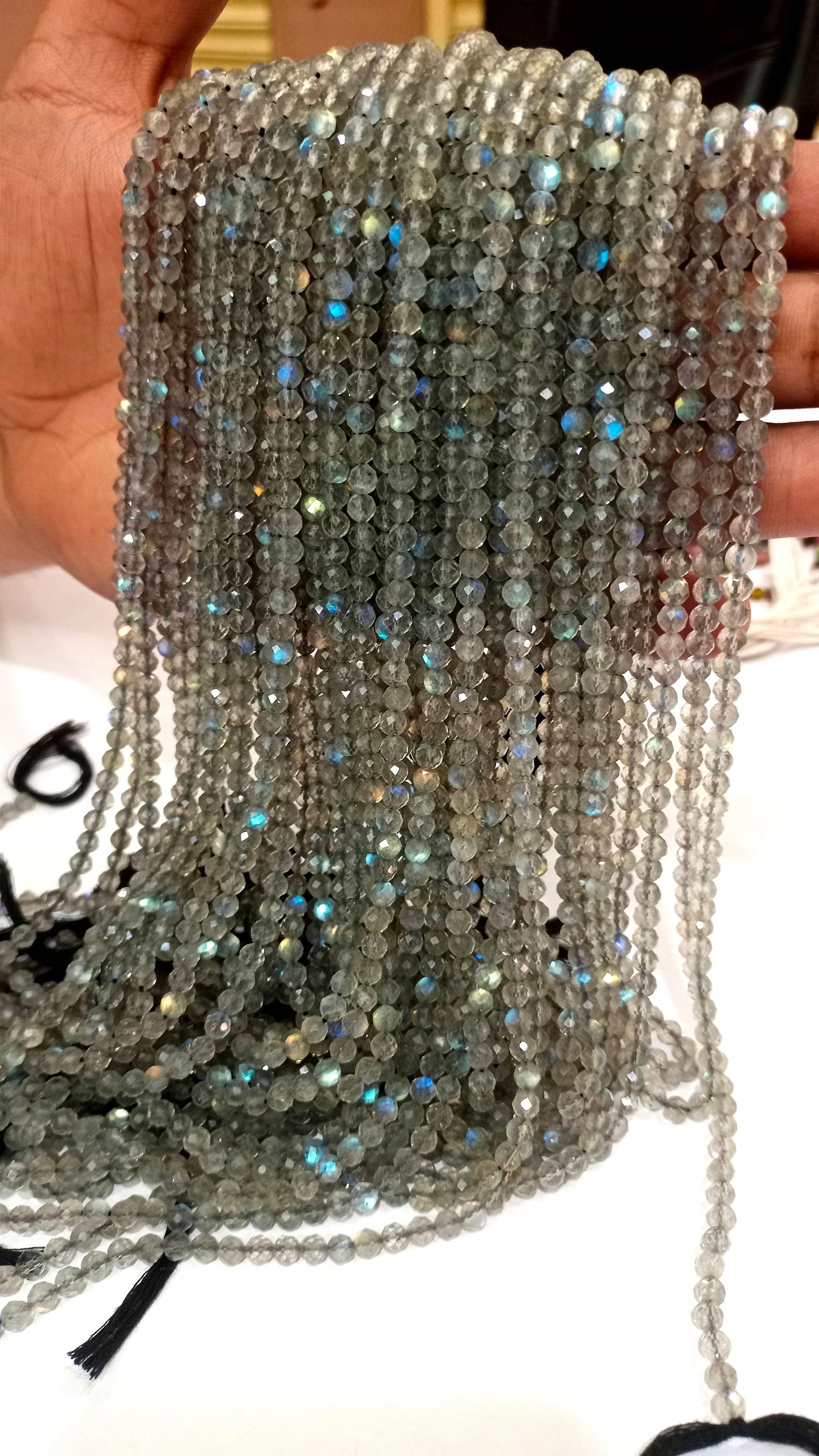 Natural Labradorite Round Faceted 4.5 to 5mm Beads Sold per strand 13 Inches long Blue Flashy High Quality Gemstone Beads
