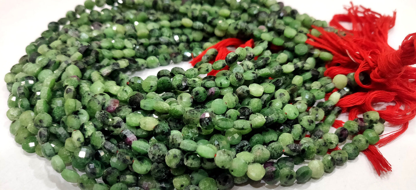 Natural Ruby Zoisite Faceted Coin Shape Briolette Beads Size 6mm sold per Strand 13 Inches Long Wholesale Rate Anyolite Gemstones