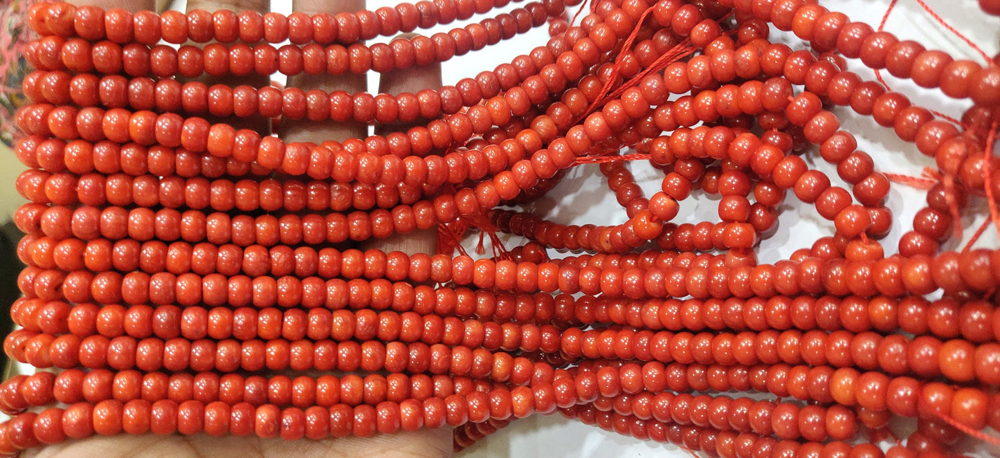 Natural  Red Coral Rondelle Plain Smooth 7mm Beads Sold per Strand 8 Inches Long Best Quality Beads