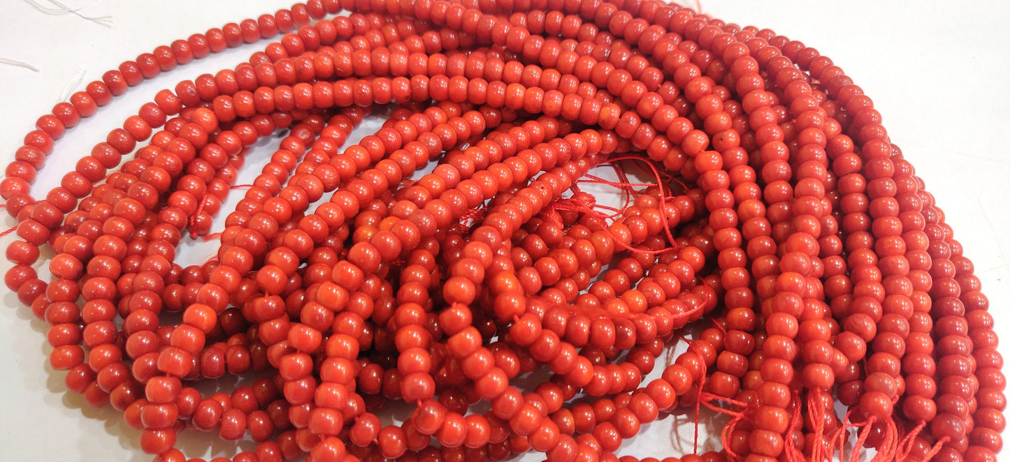 Natural  Red Coral Rondelle Plain Smooth 7mm Beads Sold per Strand 8 Inches Long Best Quality Beads