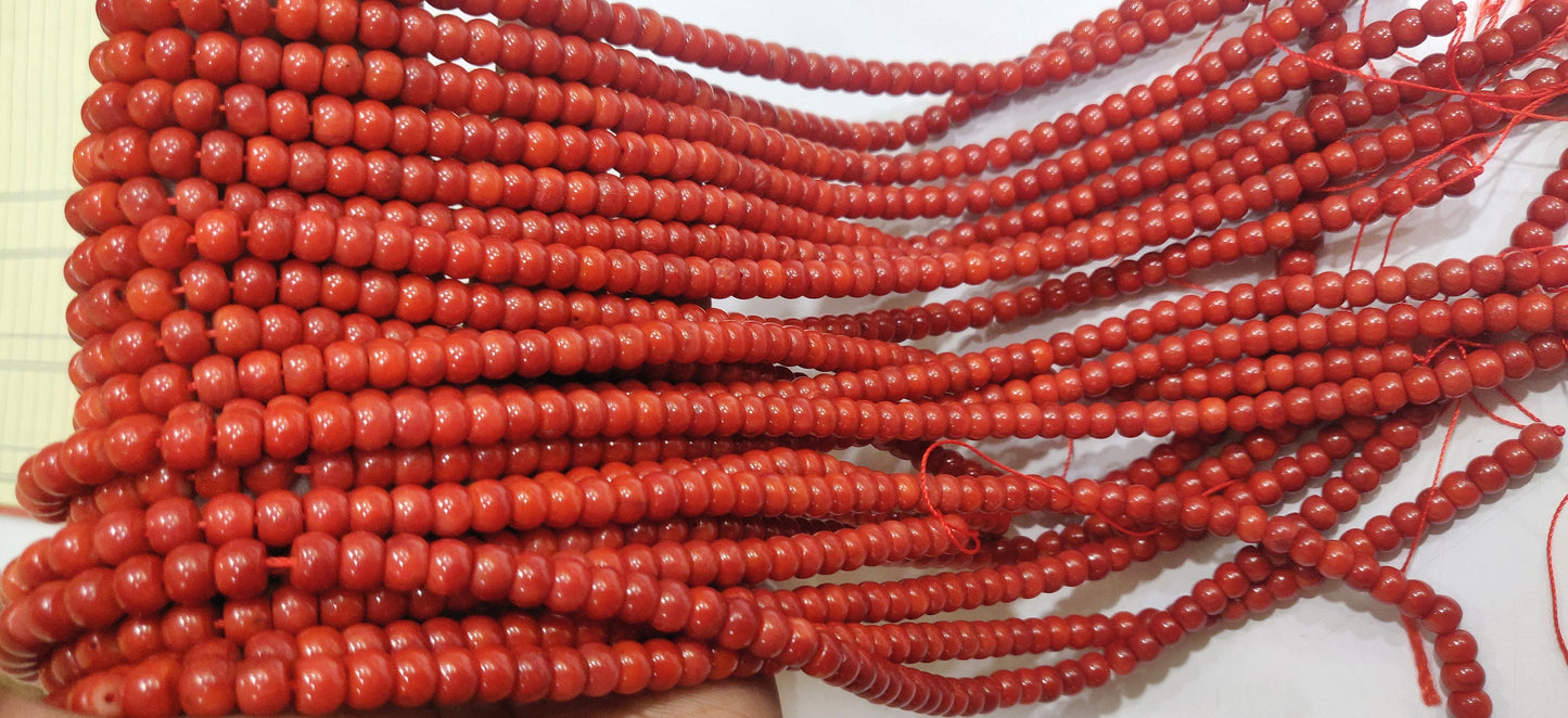 Natural  Red Coral Rondelle Plain Smooth 7mm Beads Sold per Strand 8 Inches Long Best Quality Beads
