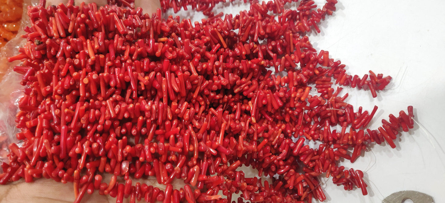 Natural Red Coral Stick Shape 10 to 15 mm Beads Sold Per Strand 16 Inches long Great Quality Beads