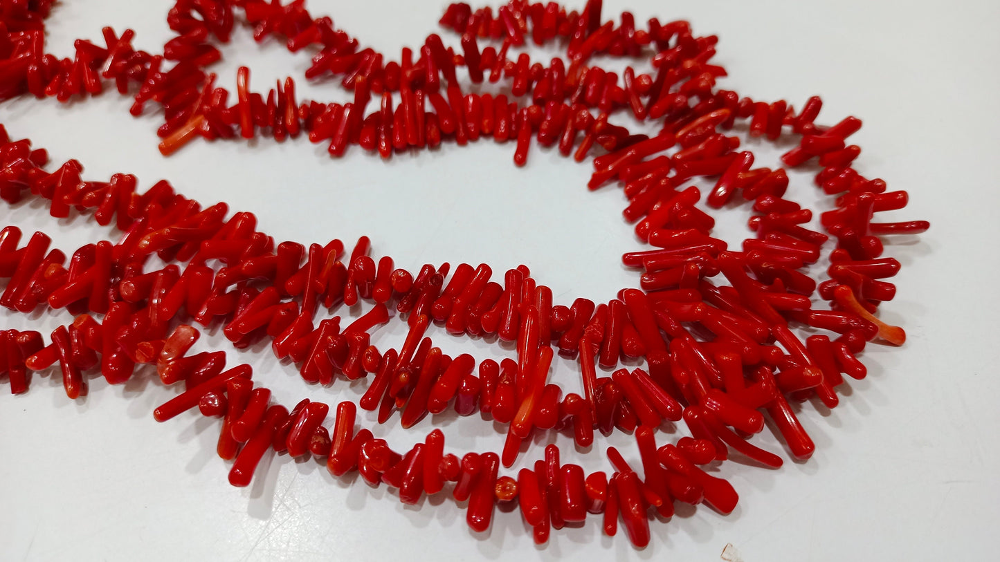 Natural Red Coral Stick Shape 10 to 15 mm Beads Sold Per Strand 16 Inches long Great Quality Beads