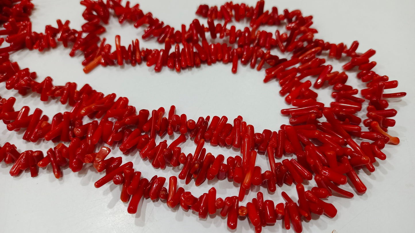 Natural Red Coral Stick Shape 10 to 15 mm Beads Sold Per Strand 16 Inches long Great Quality Beads