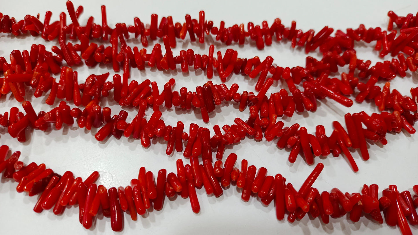 Natural Red Coral Stick Shape 10 to 15 mm Beads Sold Per Strand 16 Inches long Great Quality Beads