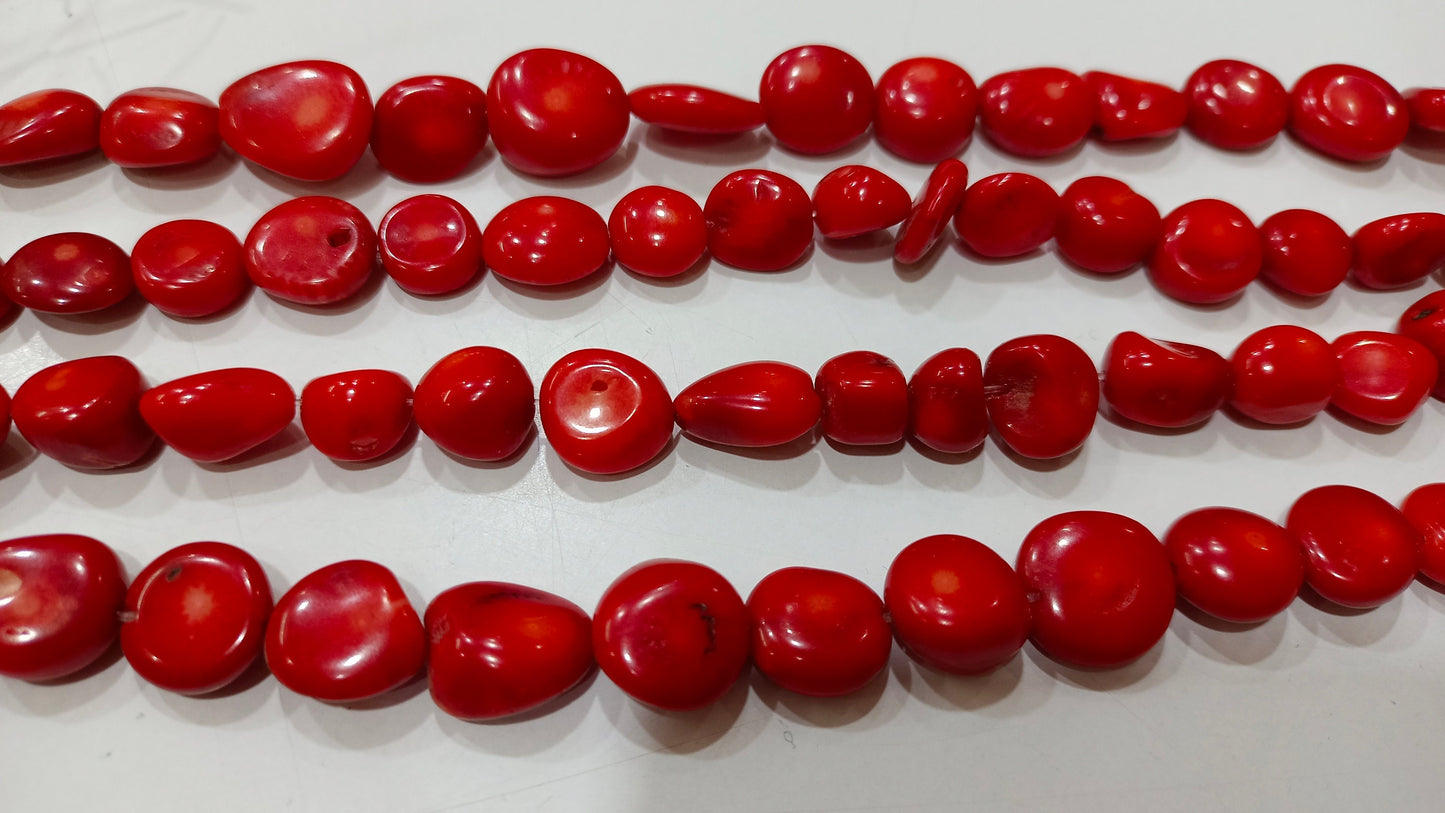 Beautiful Red Coral Beads Tumbled Shape Coral Beads Size 10 to 15mm Strand 16 inch long Italian Red Coral Beads Wholesale Price