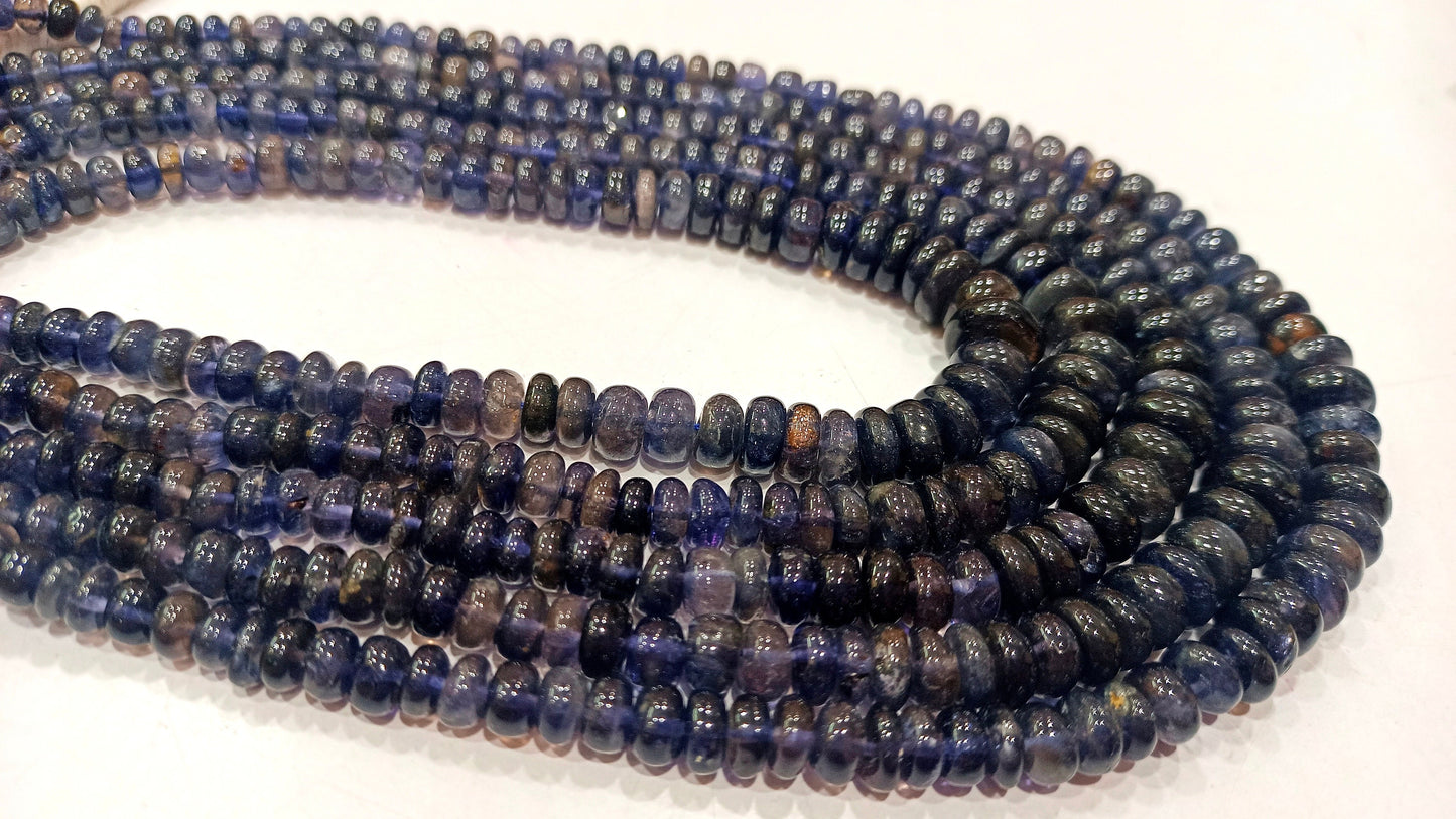 Natural Iolite Rondelle Plain Smooth 4 to 8 mm Graduated beads Sold per Strand 8 Inches long Good Quality Beads