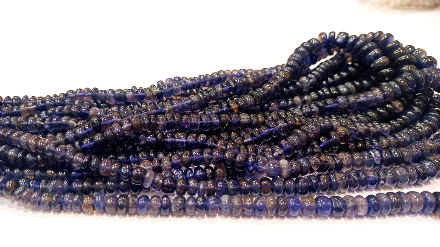 Natural Iolite Rondelle Plain Smooth 4 to 8 mm Graduated beads Sold per Strand 8 Inches long Good Quality Beads