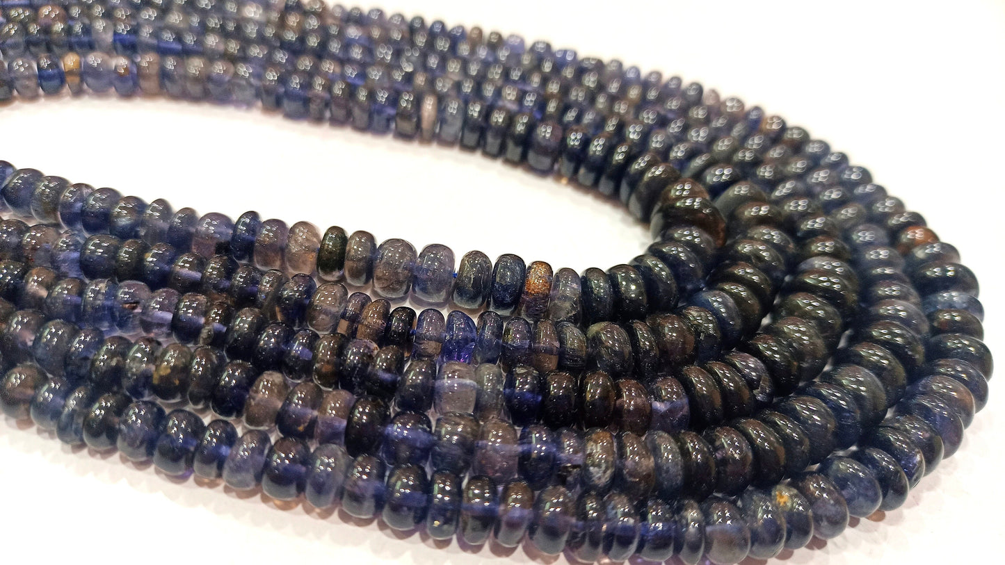 Natural Iolite Rondelle Plain Smooth 4 to 8 mm Graduated beads Sold per Strand 8 Inches long Good Quality Beads