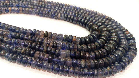 Natural Iolite Rondelle Plain Smooth 4 to 8 mm Graduated beads Sold per Strand 8 Inches long Good Quality Beads