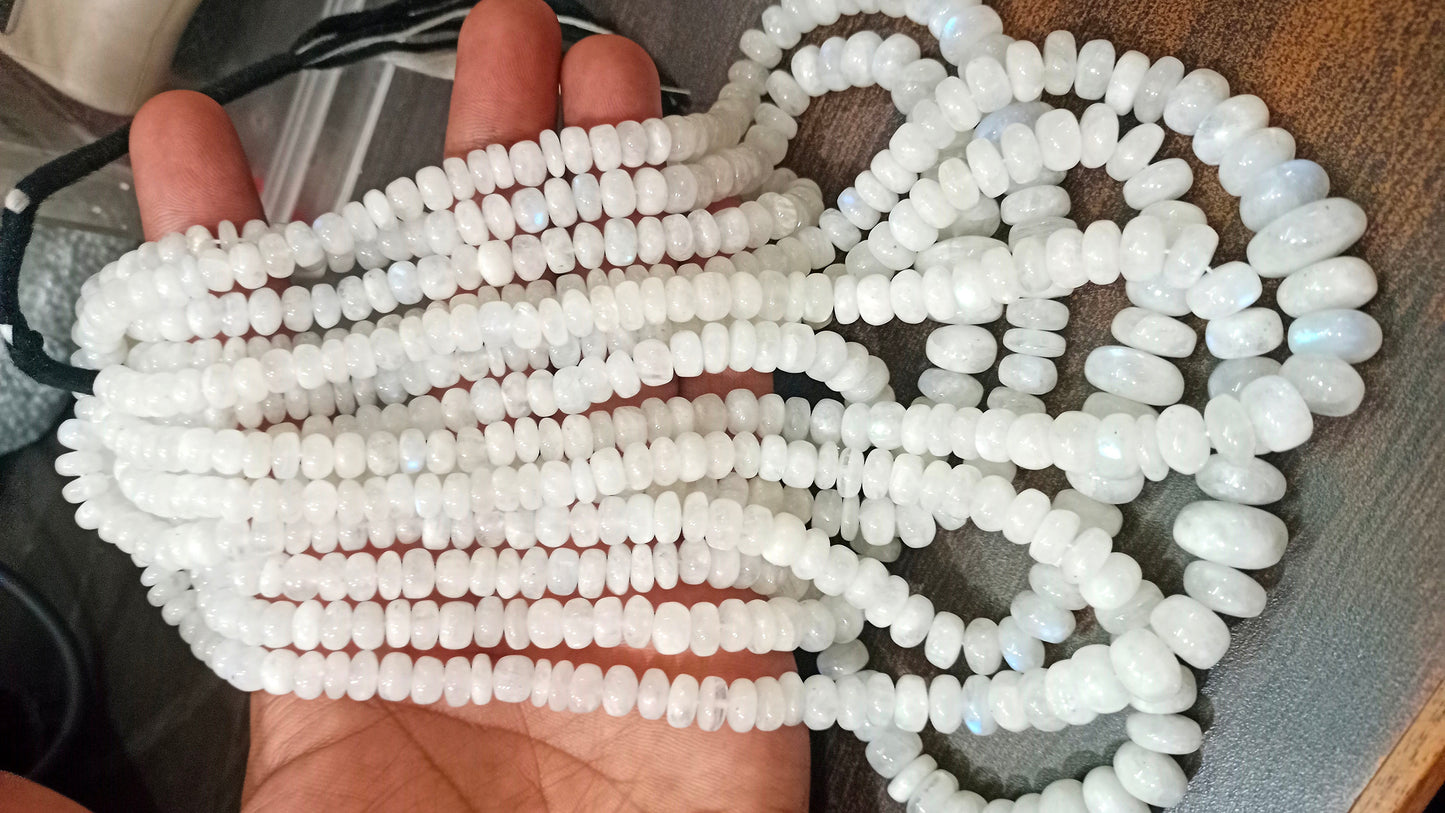 Natural White Rainbow Moonstone Rondelle Plain Smooth 6 to 12mm Graduated Beads Sold per strand 8 inches long