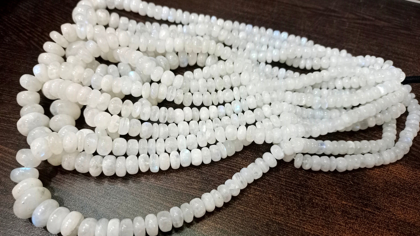 Natural White Rainbow Moonstone Rondelle Plain Smooth 6 to 12mm Graduated Beads Sold per strand 8 inches long