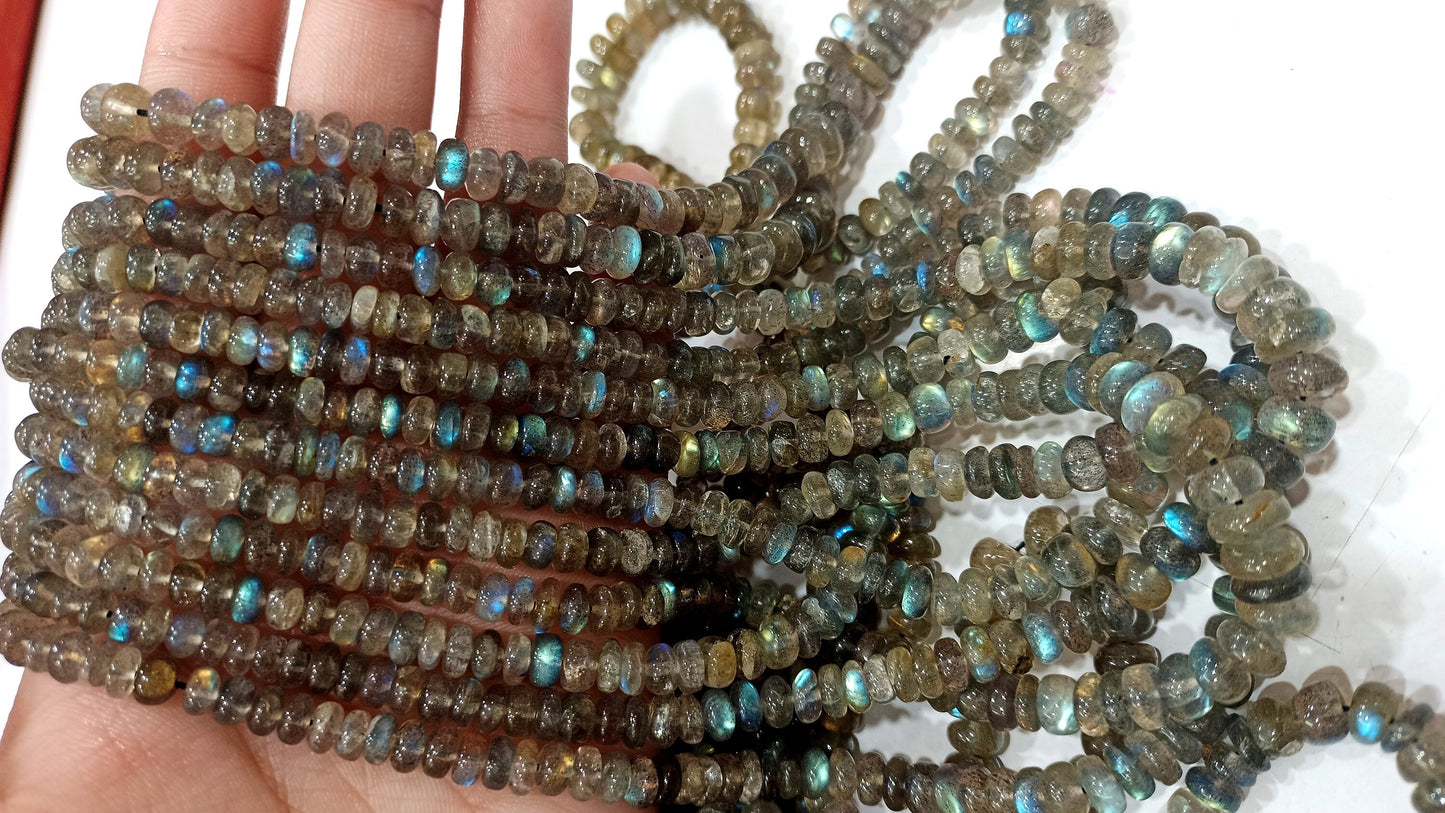 Natural blue Flashy Labradorite Rondelle Plain Smooth 4 to 8mm Graduated Beads Sold Per Strand 8 Inches Long