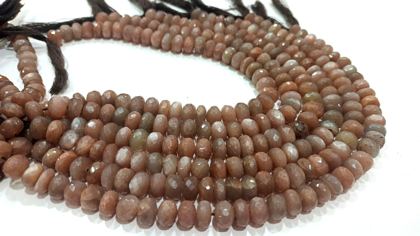 Natural Chocolate Moonstone Rondelle Faceted 8 to 9mm Beads Sold per strand 10 Inches Long Great quality Beads