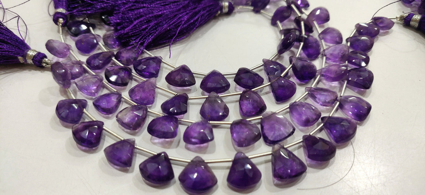 Natural Amethyst Trillian Shape Briolette 10 to 15mm  Beads Sold per Strand 8 Inches Long Great Quality Beads