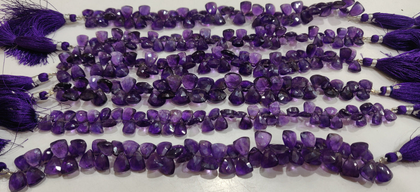 Natural Amethyst Trillian Shape Briolette 10 to 15mm  Beads Sold per Strand 8 Inches Long Great Quality Beads
