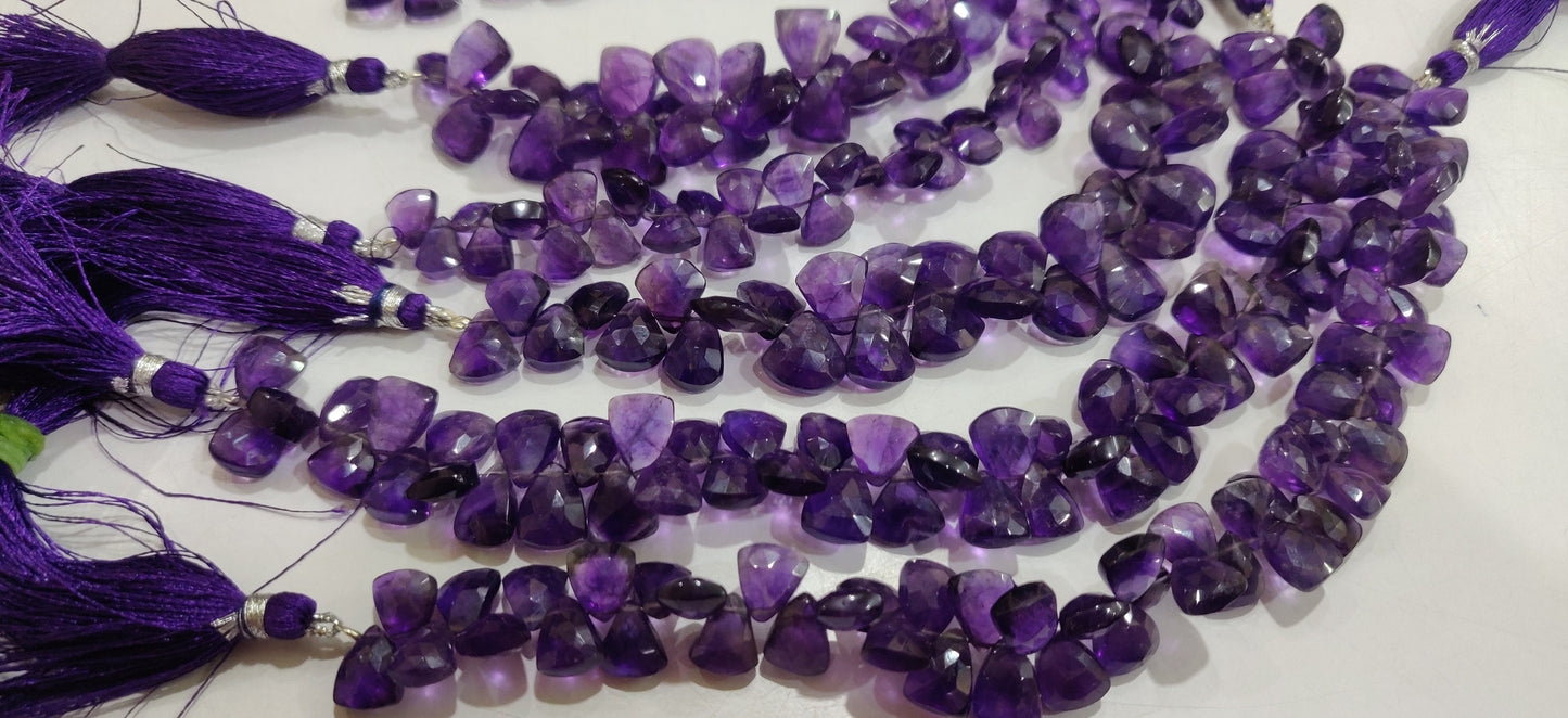 Natural Amethyst Trillian Shape Briolette 10 to 15mm  Beads Sold per Strand 8 Inches Long Great Quality Beads