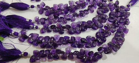 Natural Amethyst Trillian Shape Briolette 10 to 15mm  Beads Sold per Strand 8 Inches Long Great Quality Beads
