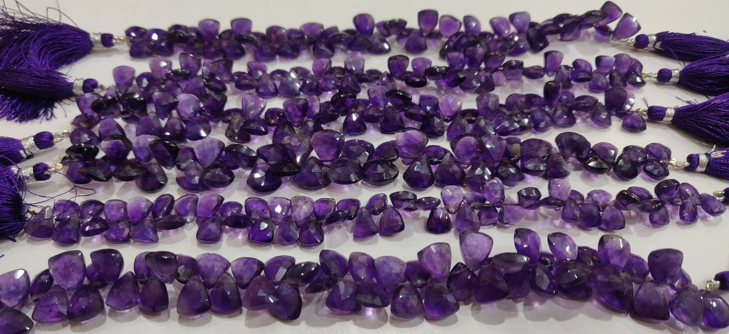 Natural Amethyst Trillian Shape Briolette 10 to 15mm  Beads Sold per Strand 8 Inches Long Great Quality Beads
