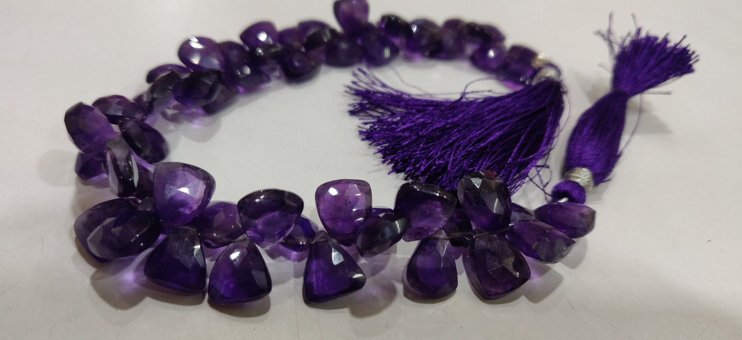 Natural Amethyst Trillian Shape Briolette 10 to 15mm  Beads Sold per Strand 8 Inches Long Great Quality Beads