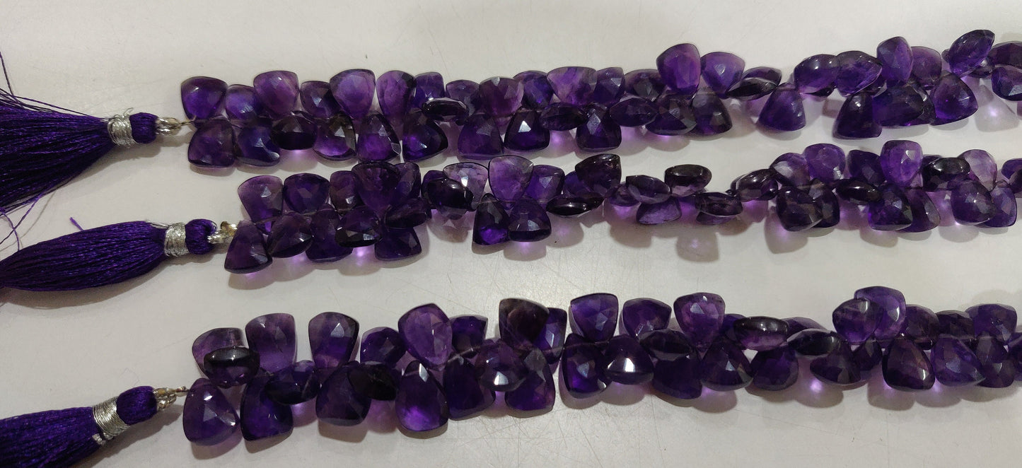 Natural Amethyst Trillian Shape Briolette 10 to 15mm  Beads Sold per Strand 8 Inches Long Great Quality Beads