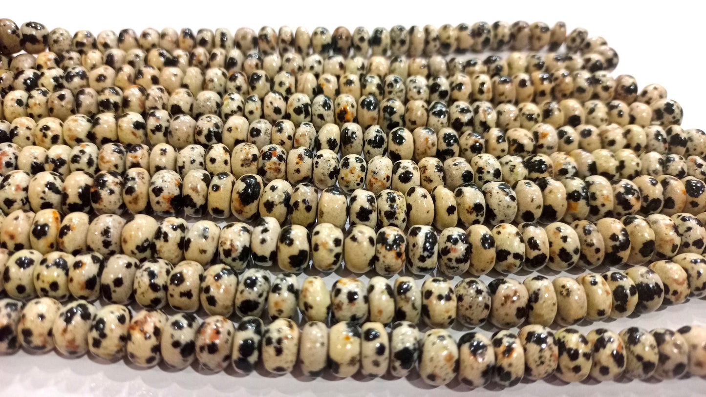 Natural Dalmatian Rondelle Plain Smooth 8mm beads Sold Per Strand 8 inches Long Jewelry Making Beads