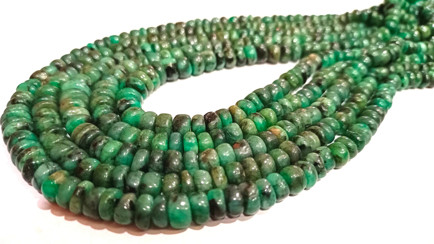 Natural Untreated Emerald Plain Smooth Rondelle 5 to 8mm Beads Sold Per Strand 8 Inches Long Best Quality Beads