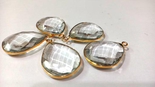 Natural Rock Crystal Pear Shape Briolette Single Loop  Bezel Connector Charm Sold per Piece Great Quality Connector Charms