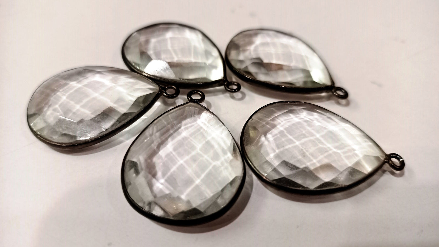 Natural Rock Crystal Pear Shape Briolette Single Loop  Bezel Connector Charm Sold per Piece Great Quality Connector Charms